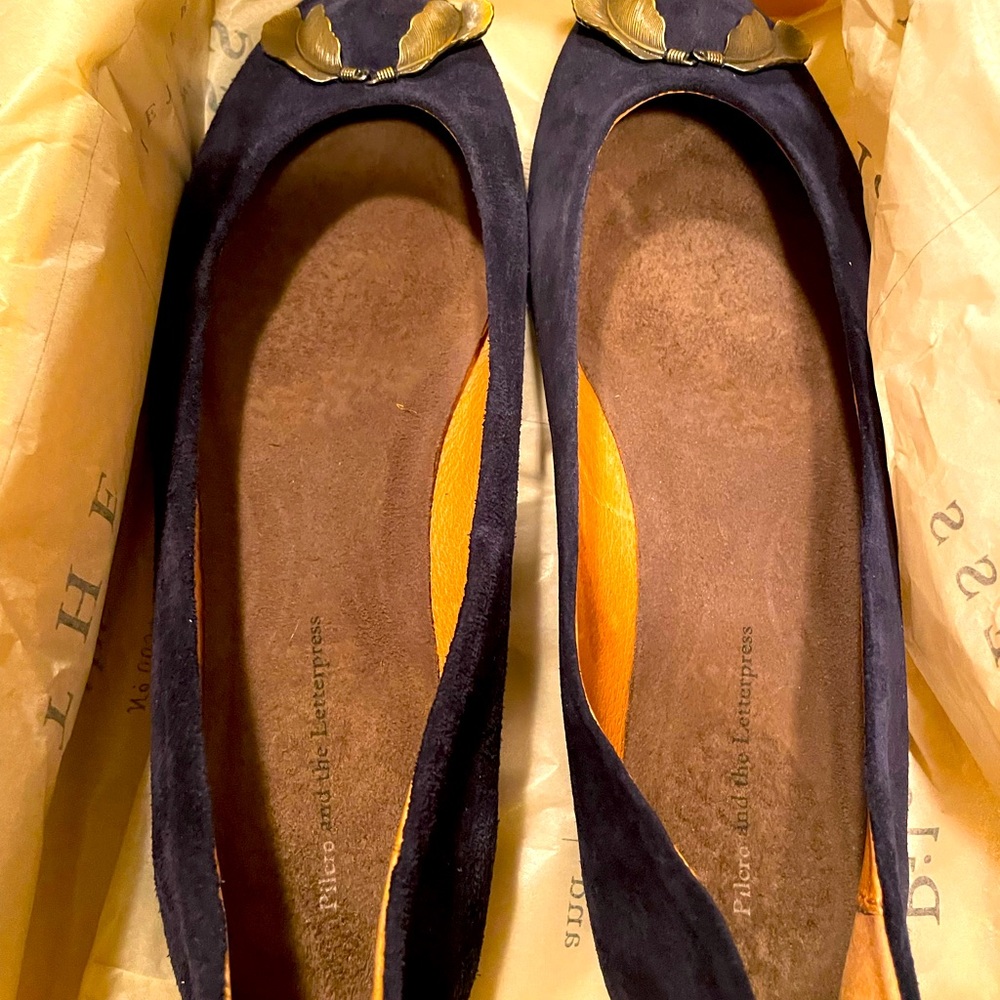 Blue suede Anthropologie by Pilcro and the Letter Press,slip-ons.